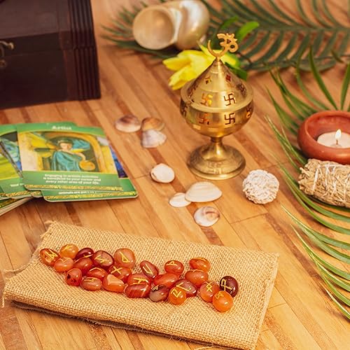 Miniatura 10 de ARHAM CRYSTAL Juego de piedra de runas de labradorita con bolsa de terciopelo, élder Futhark Viking grabado, adivinación, símbolos de alfabetos