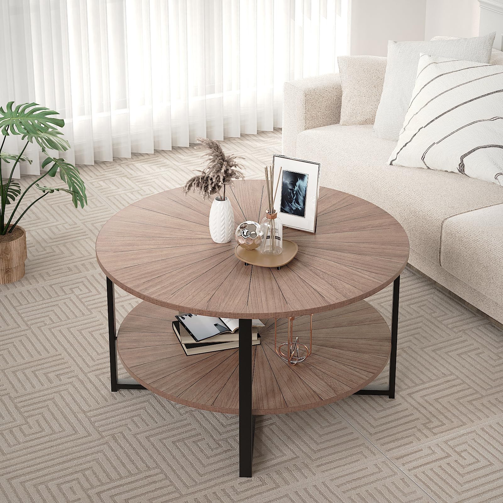 Amazon.com: Tribesigns 31.7" Round Coffee Table, Industrial 2-Tier ...