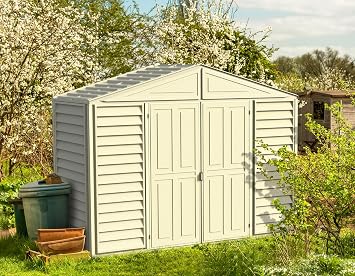 Duramax SidePro 10.5 Ft. x 3 Ft. Vinyl Garden Storage Shed | Made of Fire Retardant PVC Resin, All-Weather, Waterproof Outdoor Solution, Store Bikes, Tools, BBQ, Home Gym | Strong Metal Roof Structure