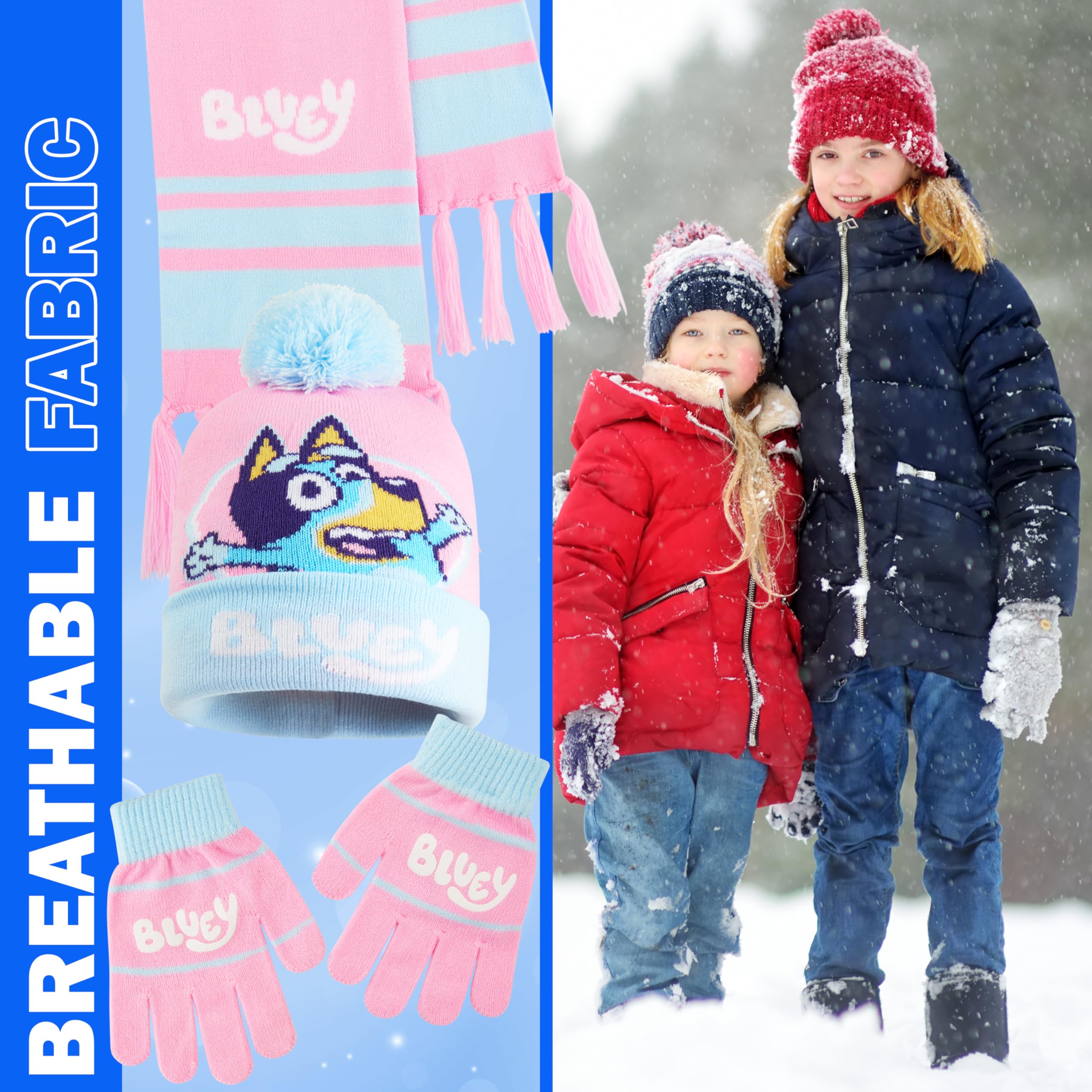 BlueY Winterset für Mädchen 3–6 Jahre, 2er- oder 3er-Set Weiche, Handschuhe und Schal, Hellblau Marineblau, Geschenkidee Kinder