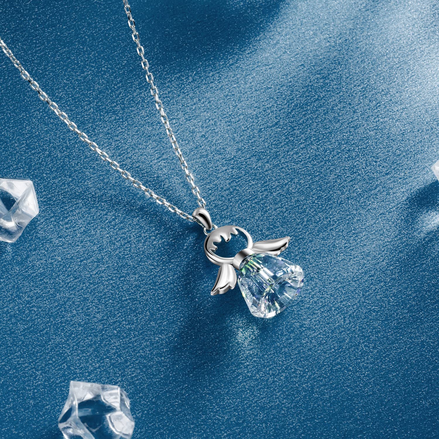 Collana in argento 925 con ciondolo a forma di angelo per donne,collana di angeli custodi con cristalli scintillanti, gioielli dell'amicizia per bambini ragazze donna regalo per il battesimo comunione