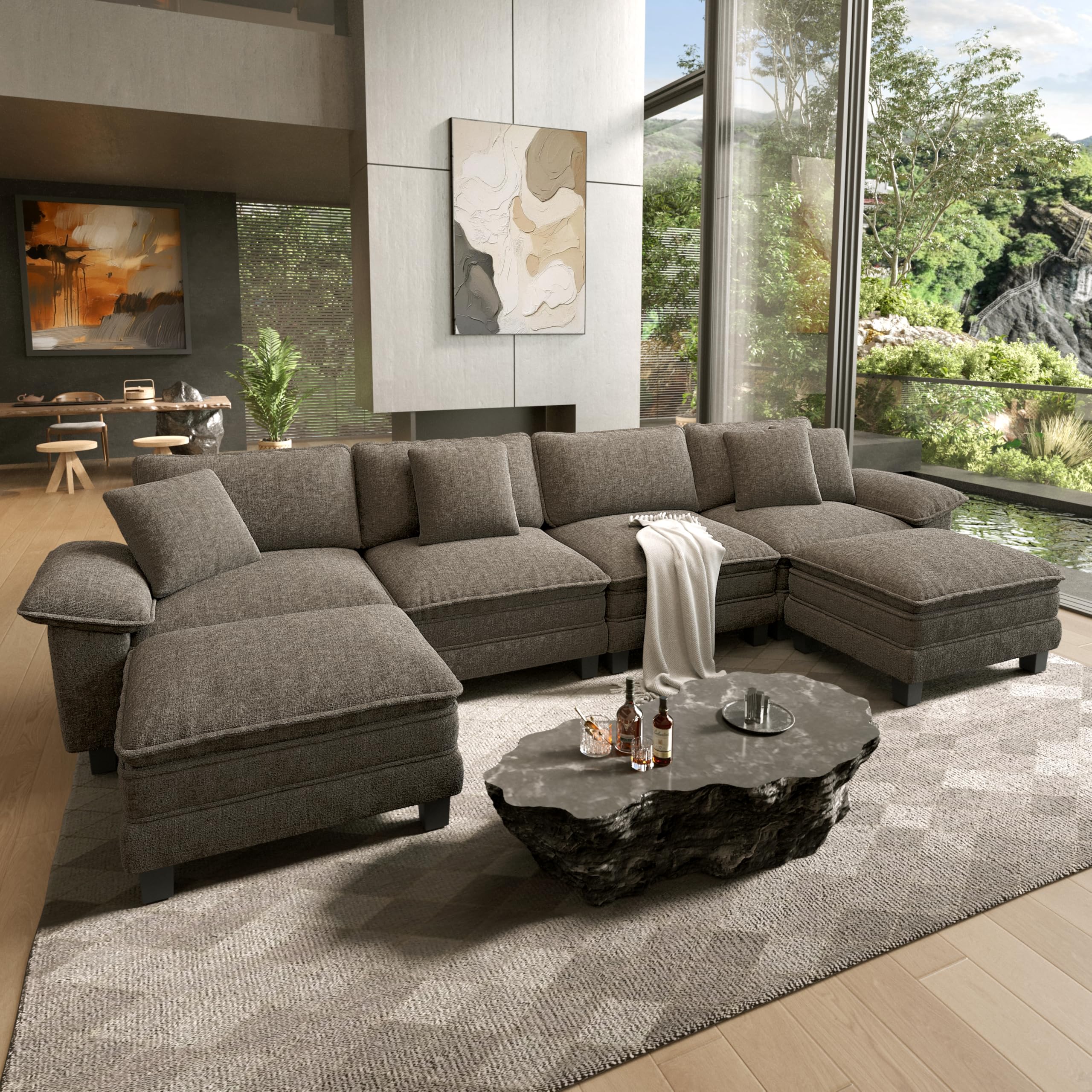 HERAS HOUSE 158 Modular Sectional Sofa Oversized U Shaped Couches for Living Room Comfy Cloud Couch with Ottoman