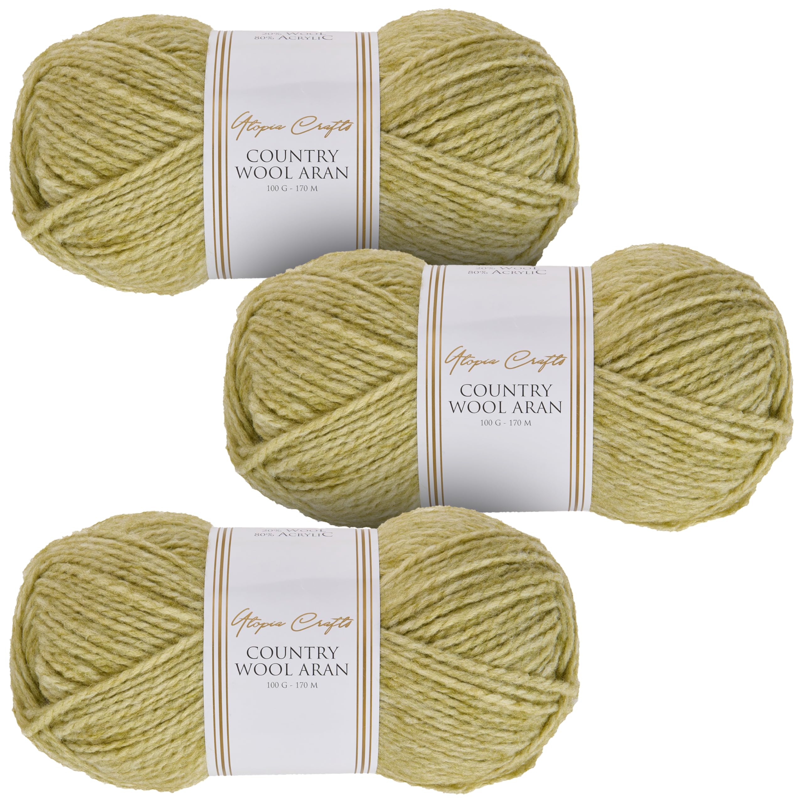Utopia Crafts Country Wool Blend Aran Yarn for Knitting and Crochet 3X 100g (Olive Lime)