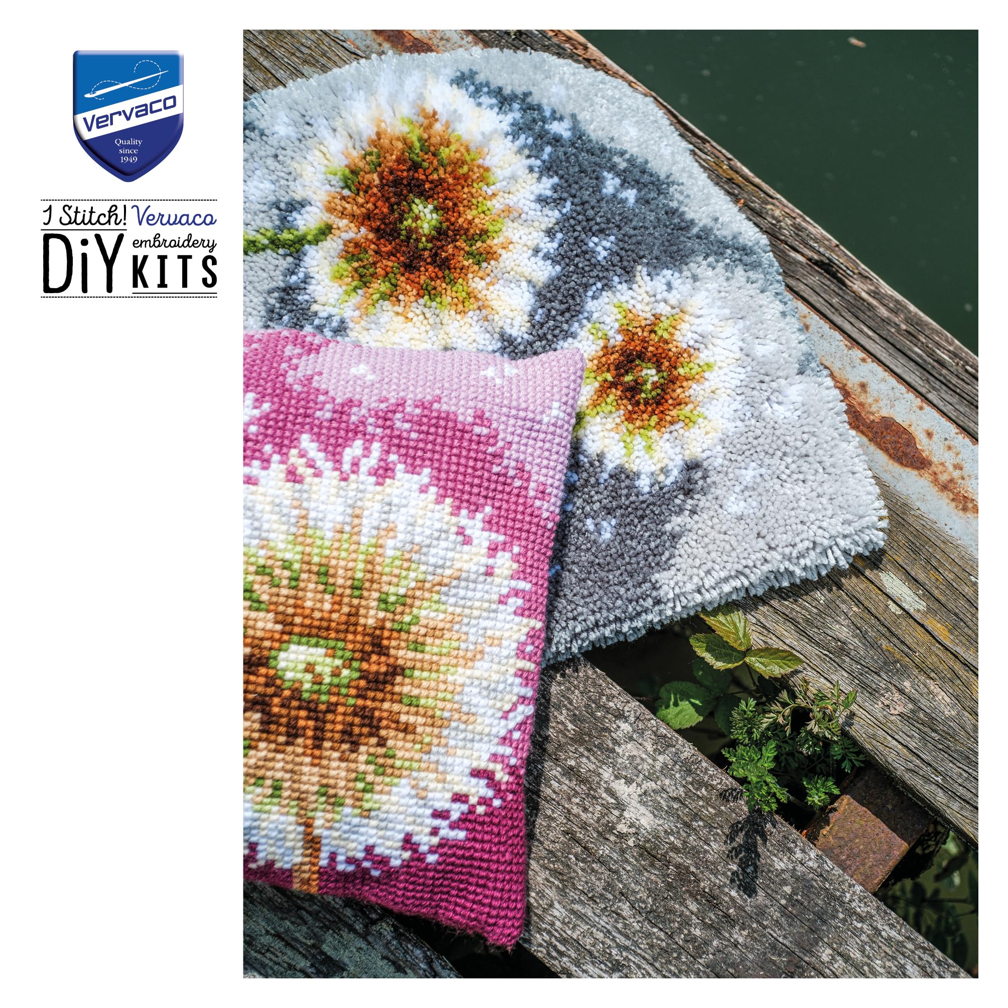 VERVACO Knüpfteppich Set DIY Handarbeit Knüpfset für Anfänger FLUSENBLUME Teppich zum Selber Knüpfen Basteln Erwachsene Kreativ Set ca. 43 x 54 cm Latch Hook Kit Knüpfhaken Haus Dekoration