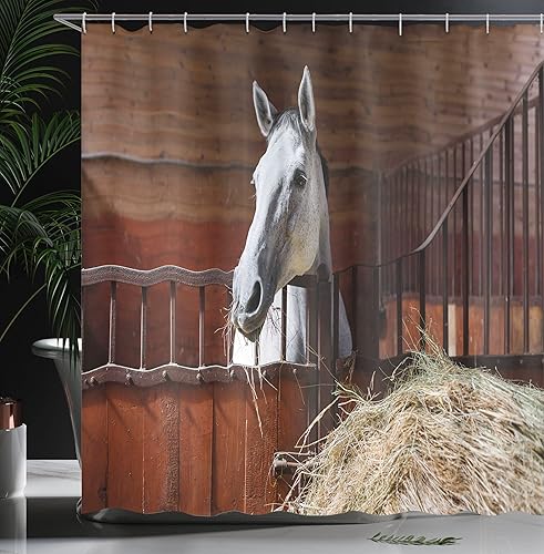 Miniatura 3 de Ambesonne Cortina de ducha de pared de ladrillo, impresión de imagen de arquitectura de mampostería desgastada y agrietada, juego de decoración de