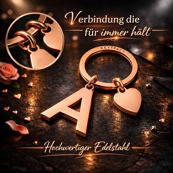 KEYSPACE Schlüsselanhänger Personalisiert, Edelstahl Buchstabe Geschenkbox - 4