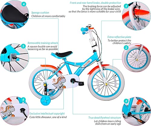 Miniatura 2 de BalanceFrom Dinos - Bicicleta infantil con ruedas de entrenamiento extraíbles y cesta de 12 pulgadas, 14 pulgadas, 16 pulgadas, 18 pulgadas, para