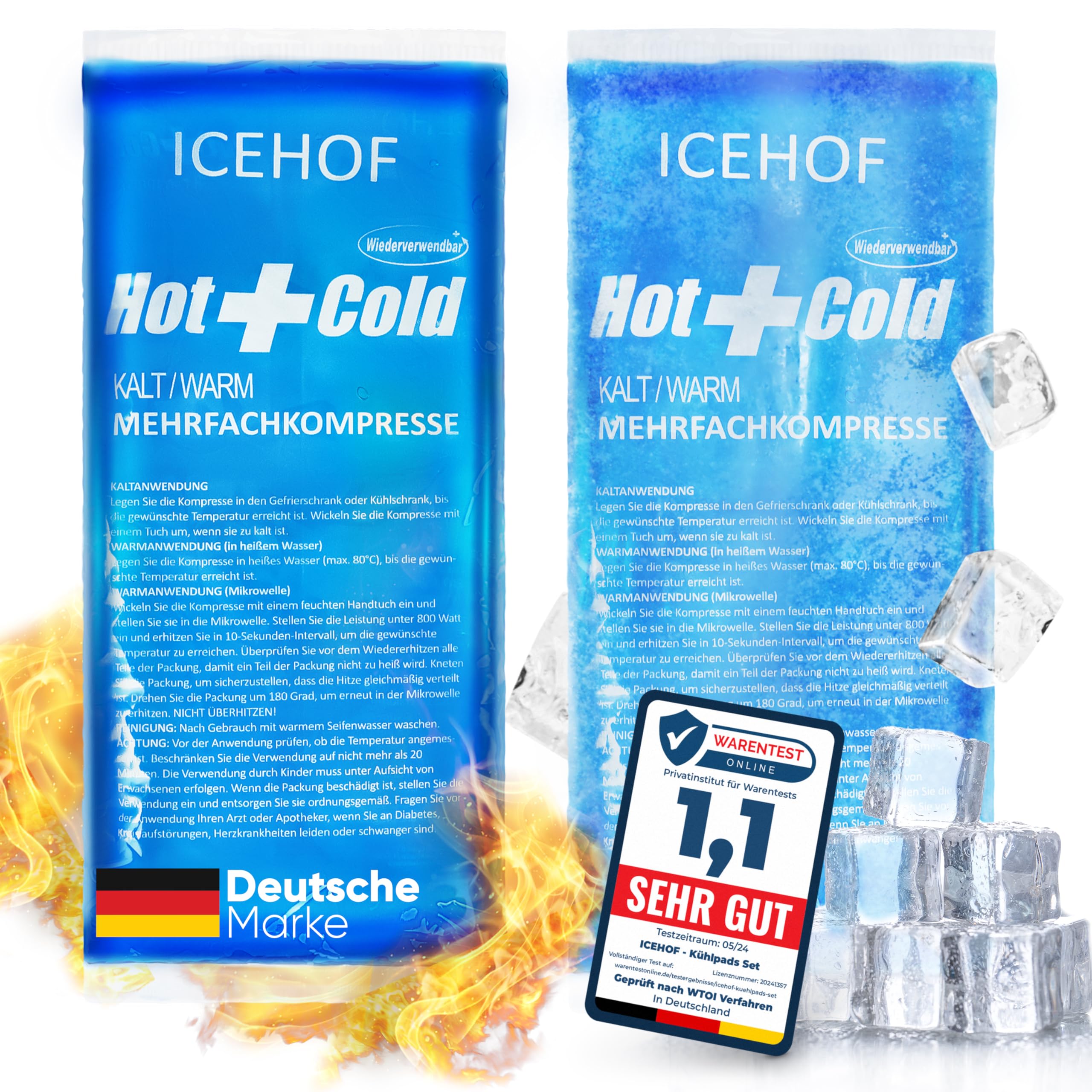 ICEHOF Kühlpads (2x groß) - Modernstes Soft-Gel, lange Kühldauer - Kühlpack Gel Kühlakku Kühlkissen Kühlkompressen Kälte-Kompresse Kühlkompresse Kühlbeutel Eisbeutel - Gefroren formbar