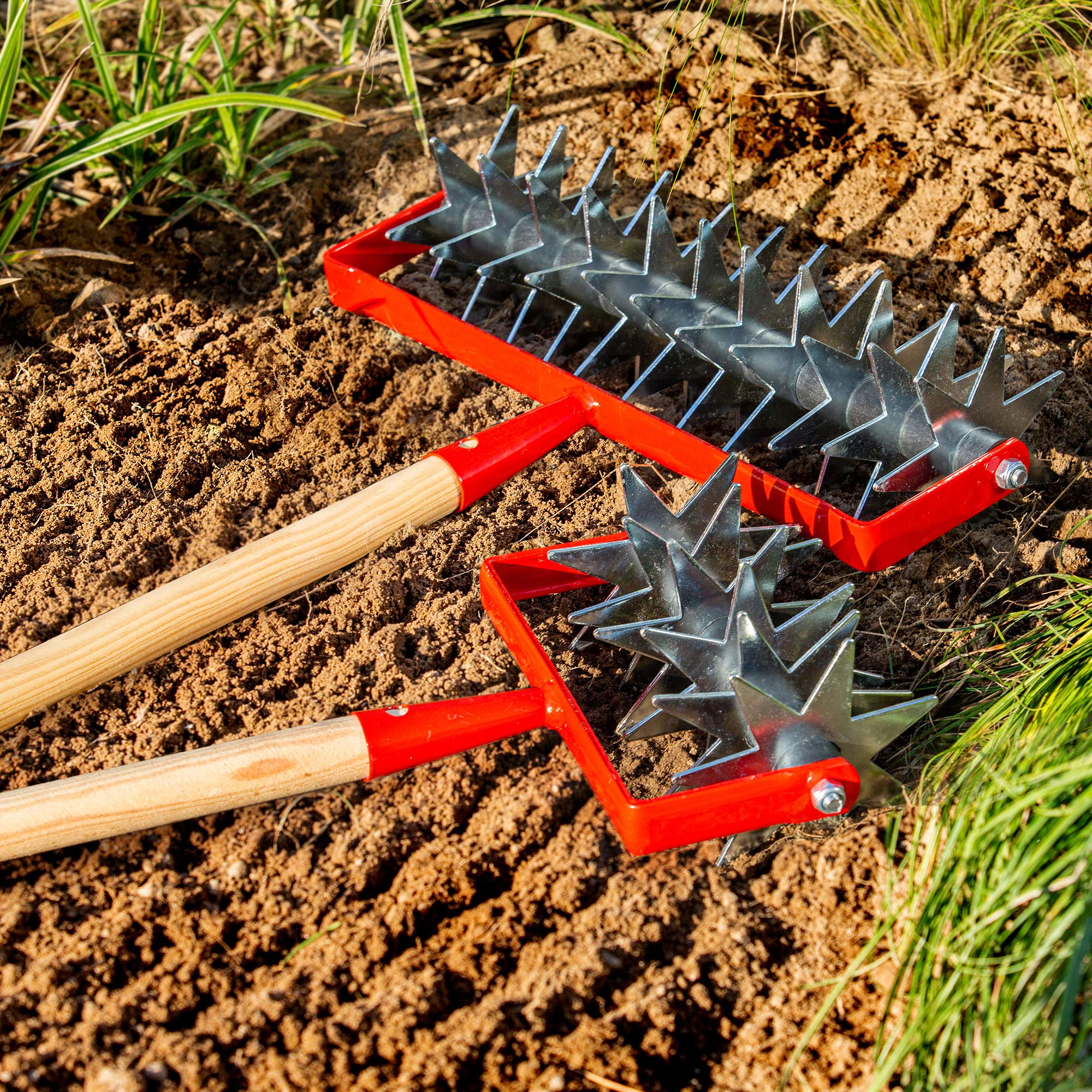 KADAX Fresa de Jardín de Metal, Colector para Aflojar el Suelo, Cultivador para Jardín, Césped, Malas Hierbas, Azada, Recogedor, Cultivador de Ruedas, Ventilador (Con 6 Estrellas)