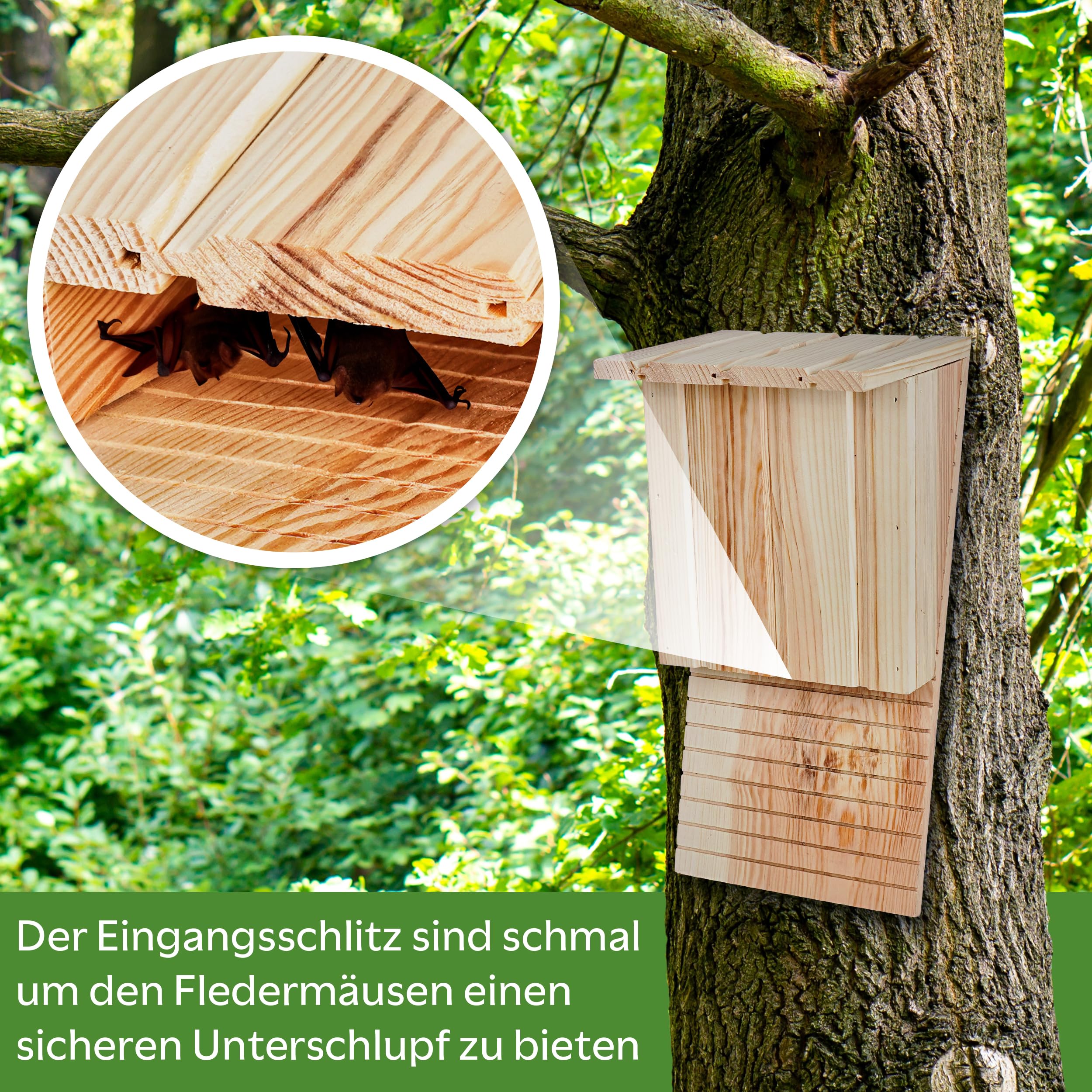 2 Stück Oramics Fledermauskasten aus Kiefernholz [Made in Europe] – Fledermaushaus für den Garten als Unterschlupf und Winterquartier für Fledermäuse – Fledermaus Nistkasten Winter- und Wetterfest