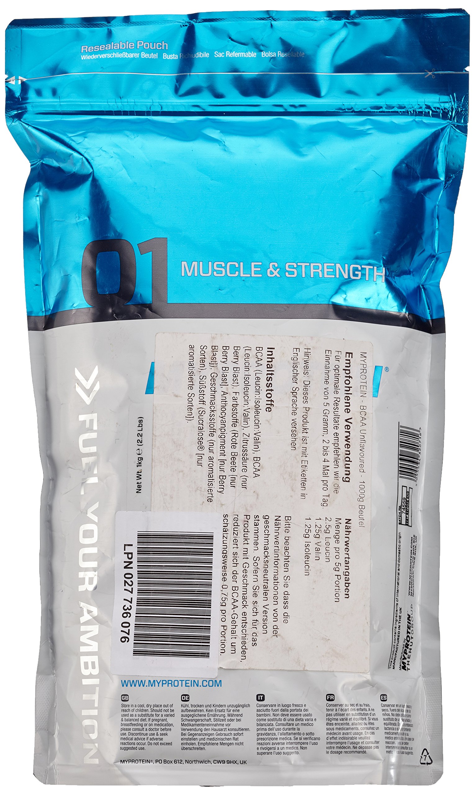 Myprotein BCAA Unflavoured, 1er Pack (1 x 1 kg)