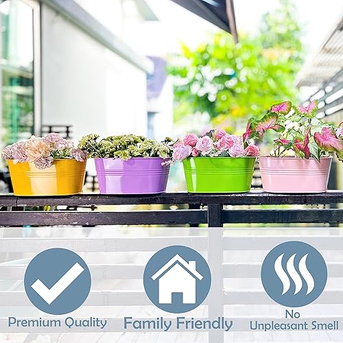 Miniatura 9 de LaLaGreen - Maceta de riel para exteriores (11.2 pulgadas, paquete de 6) macetas colgantes de metal colorido de fresa, barandilla de cubierta,