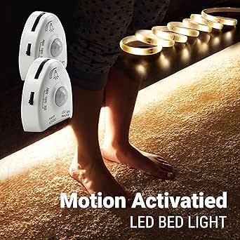 IllumiForce Under Bed LED Lights With Motion Sensor - Dimmable Warm White Strip Lights (2x5FT Kit)