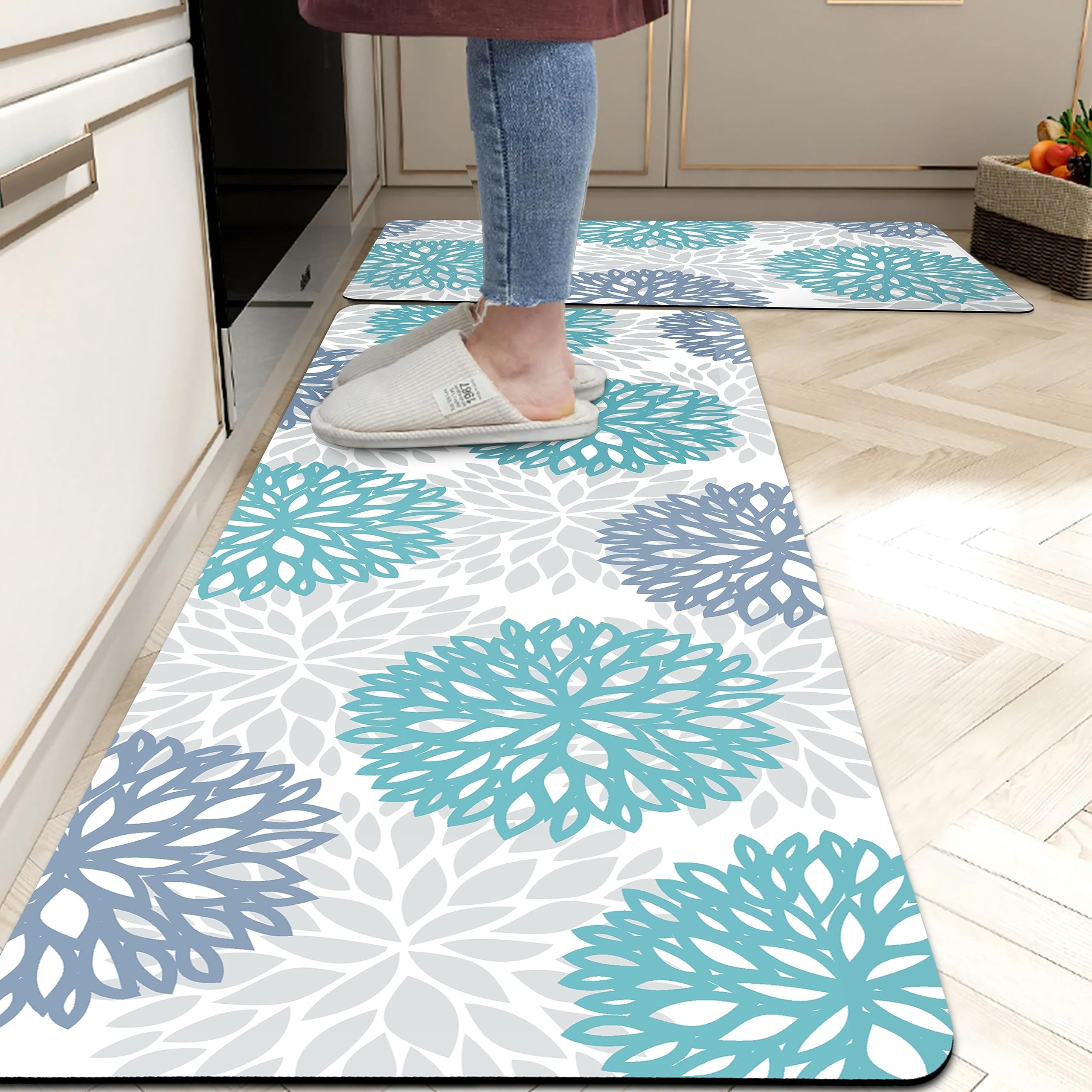 Beach Theme Coastal Kitchen Mats Rugs Set of 2 Anti Fatigue