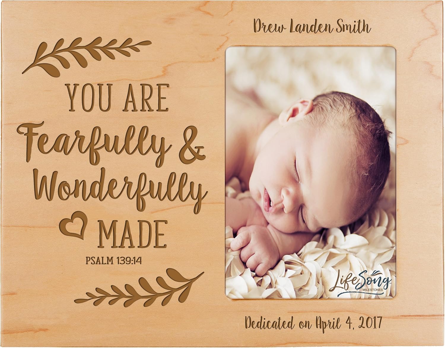 LifeSong Milestones Personalized Gift for Godparents from Godchild Baptism Photo Frame You are Fearfully and Wonderfully Made Maple Picture Frame Holds 4x6 Photo (Maple)
