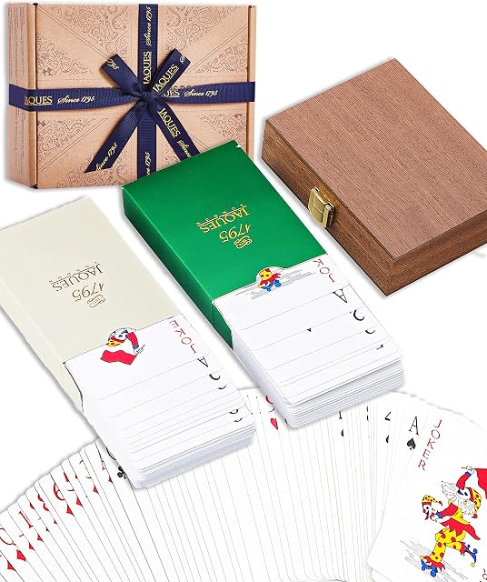 Jaques of London Playing Card Set - Luxury Twin Pack Playing Cards Mahogany Cased