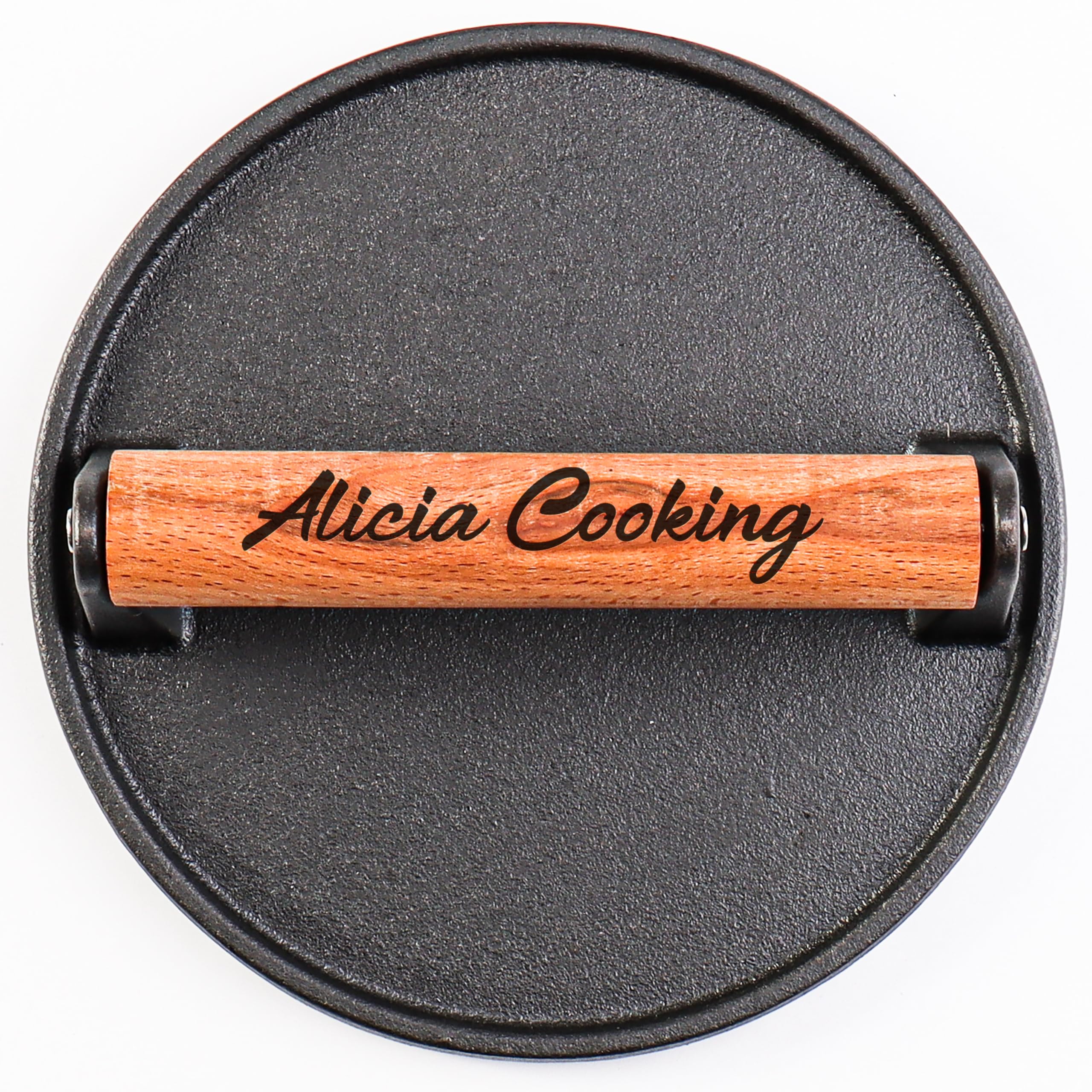 Personalized Heavy Duty Cast Iron Smash Burger Press, Grill Press Barbeque Wedding Housewarming Gift, Engraved Name Family Meat Press Gift for BBQ (Round (7