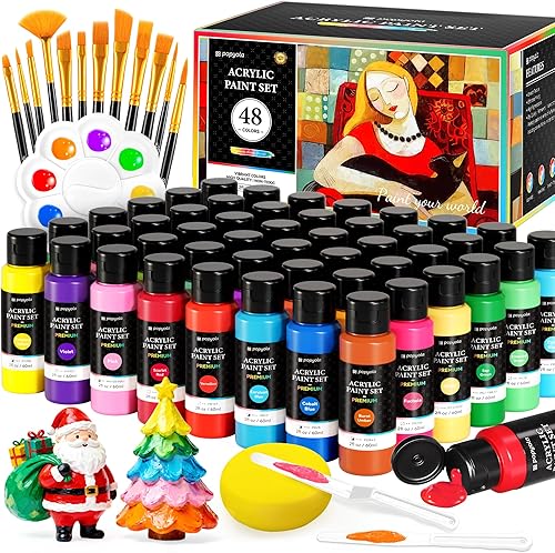 Miniatura 19 de POPYOLA Juego de 40 piezas de pintura acrílica con 12 pinceles, 2 cuchillos, paleta y esponja, 24 colores (2.3 onzas líquidas, 2 onzas), pintura