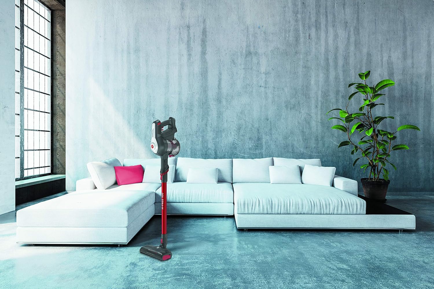 Hoover H-FREE 100 HF122GPT 011 Aspirapolvere Elettrica Senza Fili, Senza Sacco, 170W, 0,9 L, Ciclonico, Mini Turbo Spazzola, Autonomia 40 Min, Rosso