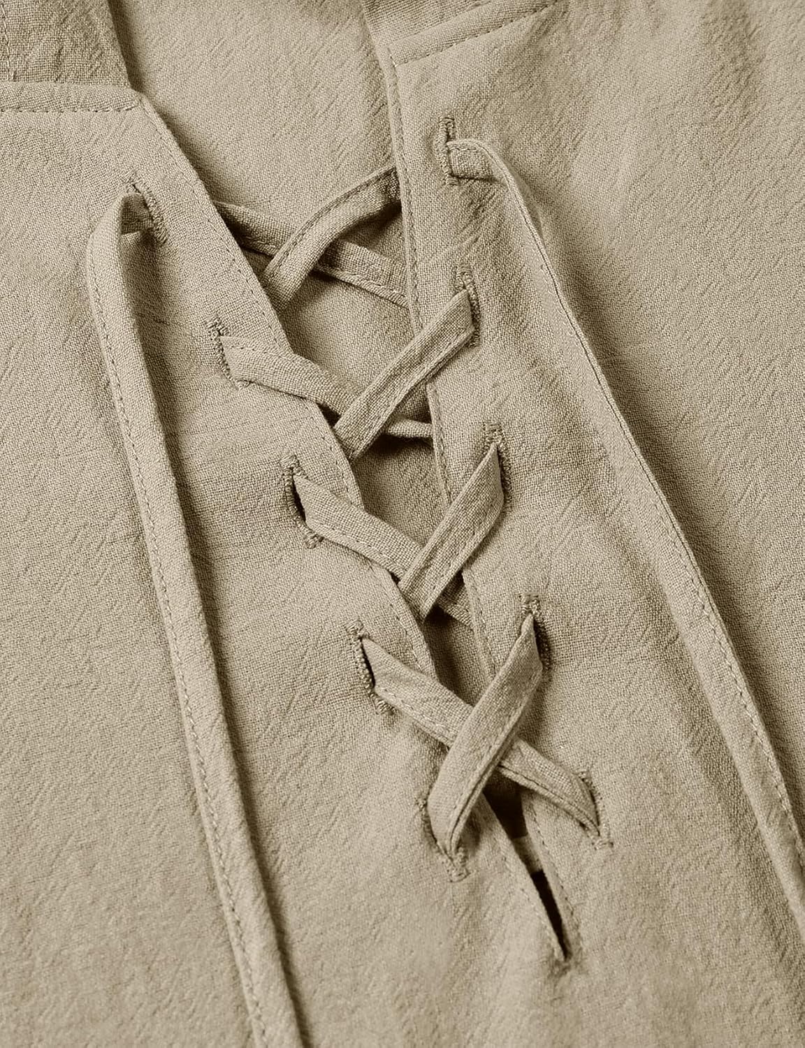 JEMITOP Men's Pure Cotton Retro Style Lace Up Hooded Shirts for Renaissance Pirate Viking Medieval Costume - Image 6