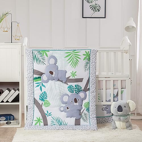 La Premura Dinosaur Baby Nursery Crib Bedding Set  Dinosaur 3 Piece Standard Size Crib Set GreyBlue - Unisex Nursey Bedding and Neutral Decor