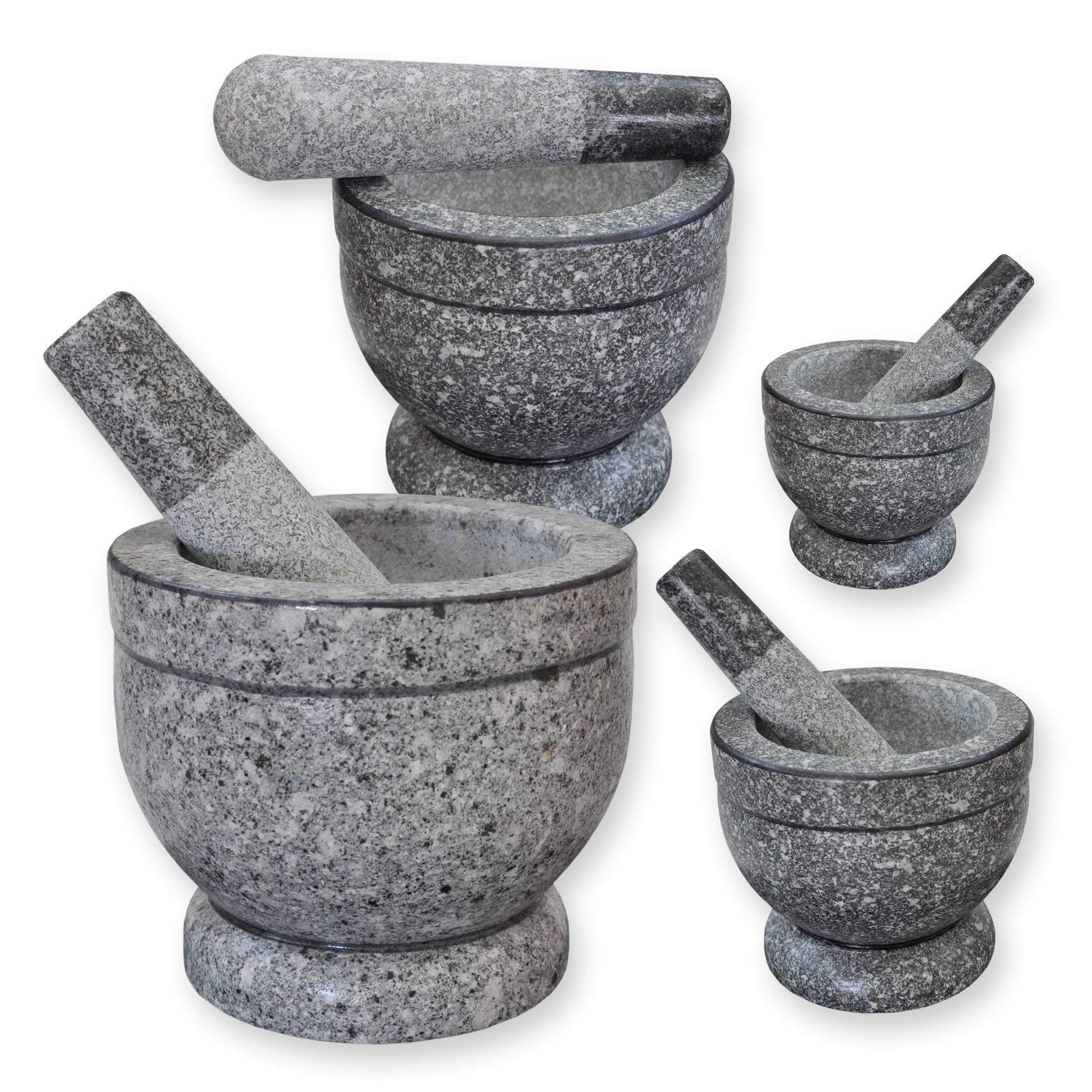 Wilai GmbH Granit Mörser mit Stößel, hochwertig - robust - langlebig, Steinmörser, Granitmörser, Gewürzmörser, Verschiedene Größen verfügbar (Ø 14 cm)