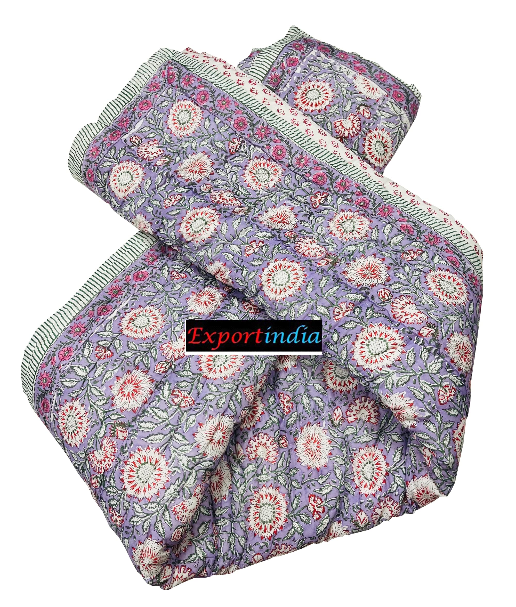 Exportindia Hand Block Print Indian Handmade Queen Size Light Weight in Side Doctor Cotton Razai Quilt Throw Coverlet Blanket Printed (California King US Size 108x108 Inch)
