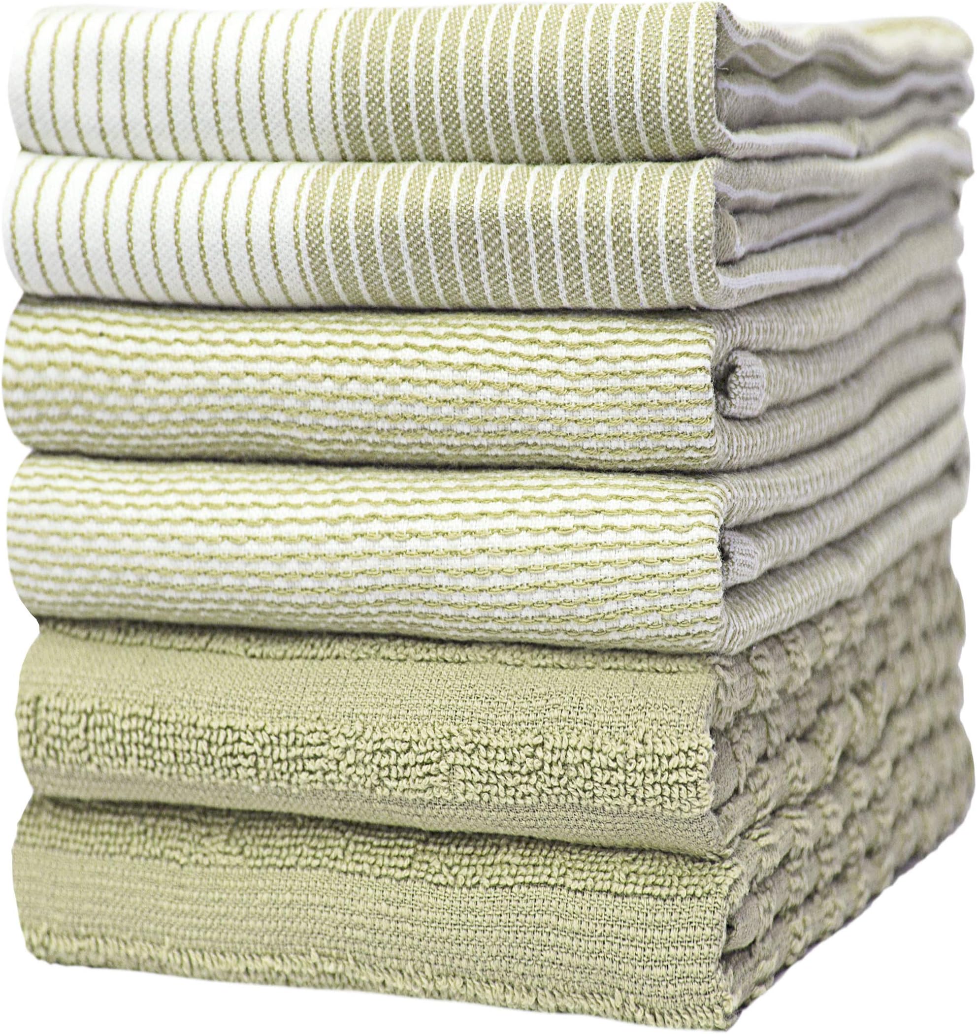 Premium Kitchen Towels (20”x 28”, 6 Pack) | Large Cotton Dish Towels | Flat & Terry Highly Absorbent Kitchen Linen Set with Hanging Loop | Sage