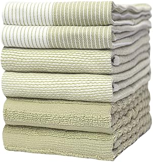Premium Kitchen Towels (20”x 28”, 6 Pack) | Large Cotton Kitchen Hand Towels | Dish Towels | Flat & Terry Towel | Kitchen Towels | Highly Absorbent Tea Towels Set with Hanging Loop | Sage Green - Amazon product rated Grade A