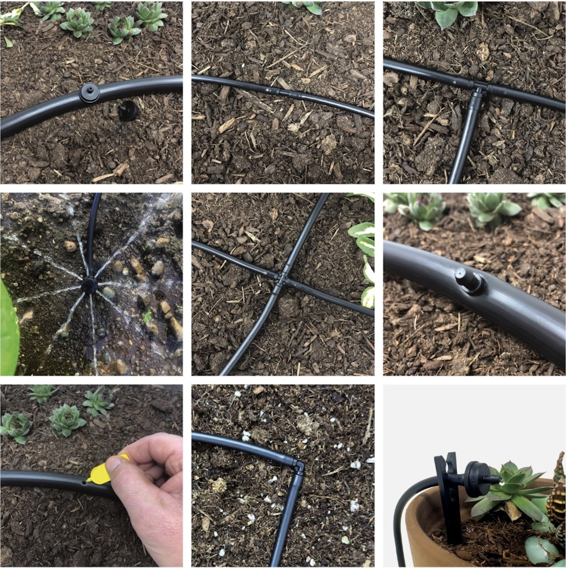 Kit di irrigazione a goccia | Prodotto negli Stati Uniti | Assortimento da 107 pezzi | Raccordi, emettitori e tubi da 1/4" | Kit di riparazione ed estensione