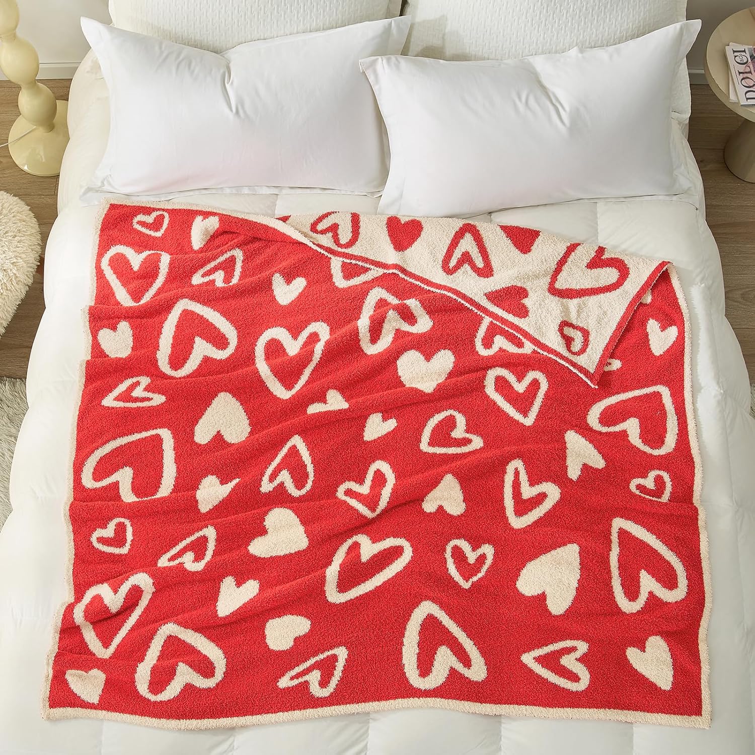 Snuggle Sac Valentines Heart Throw Blanket for Couch, Knitted Super Soft Cozy Blankets Gifts for Her, Microfiber Fuzzy Throws for Couch, Heart Love, 50x60 inches - Image 2