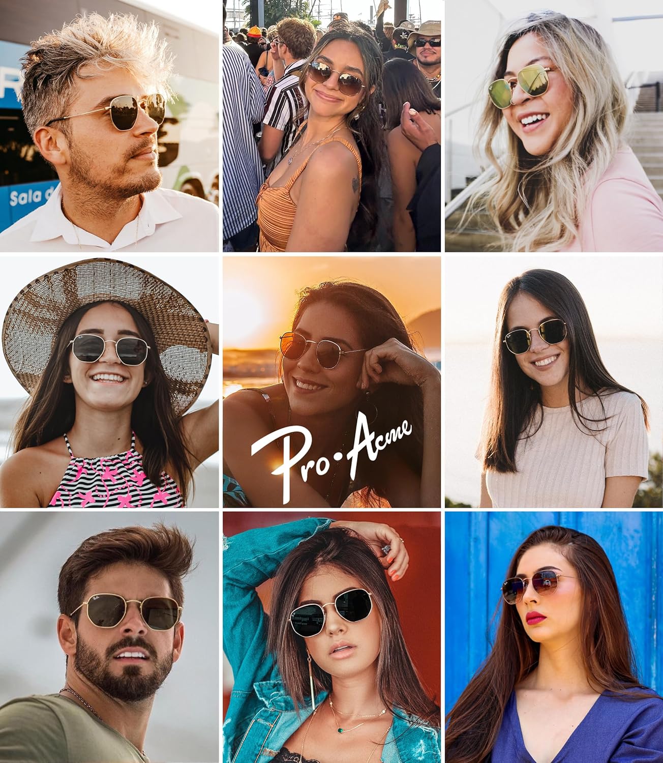 Pro Acme Small Square Sunglasses for Women Men 100% Real Glass Lens Hexagonal Frame - Image 2