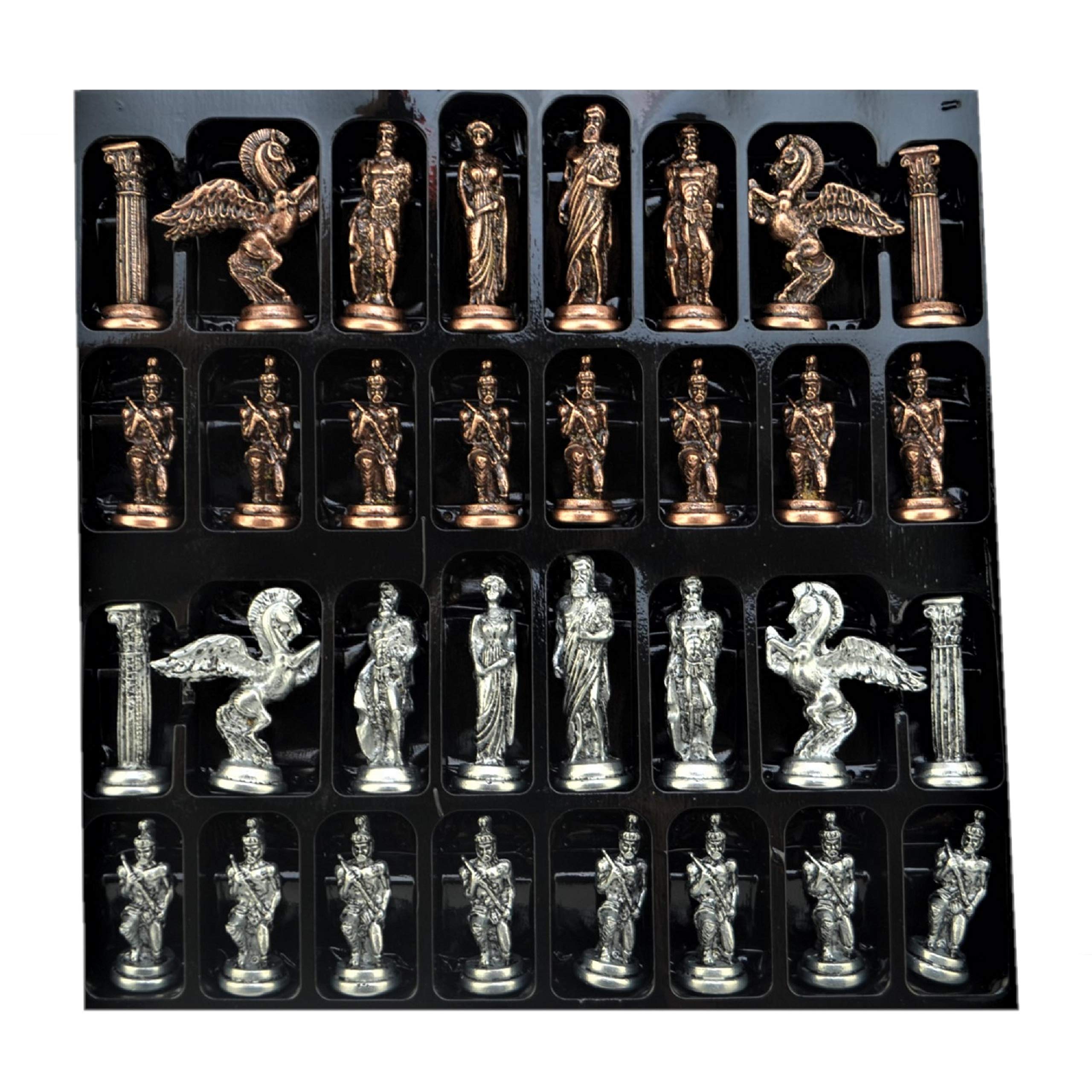 GiftHome Metall-Schachset für Erwachsene, Mythologischer Pegasus, Antike Kupferfiguren, Handgefertigte Teile, Marmor-Design, Holz-Schachbrett, 2 Spieler, Ab 12 Jahren