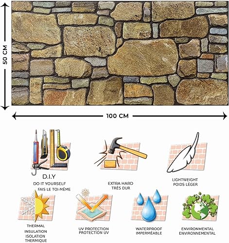 Miniatura 4 de Dundee Deco Paneles de pared 3D  Revestimiento dorado de piedra malva, revestimiento de espuma de poliestireno para aplicaciones interiores y