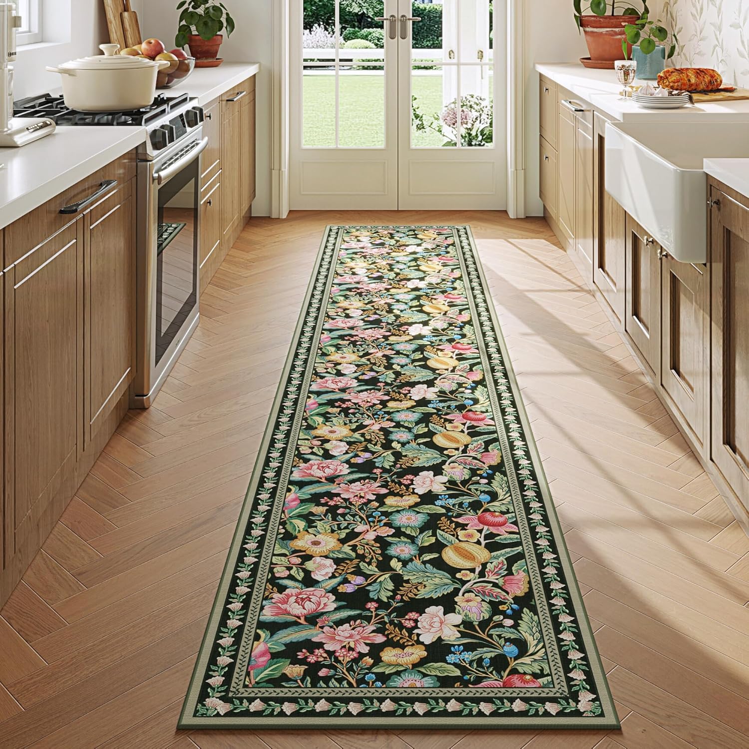 Runners for Kitchen Runner Rug Non Slip 2'x10' Long Washable Rugs with Rubber Backing Soft Vintage Floral Carpet Runner for Kitchen, Laundry, Bedroom, Bathroom, Green