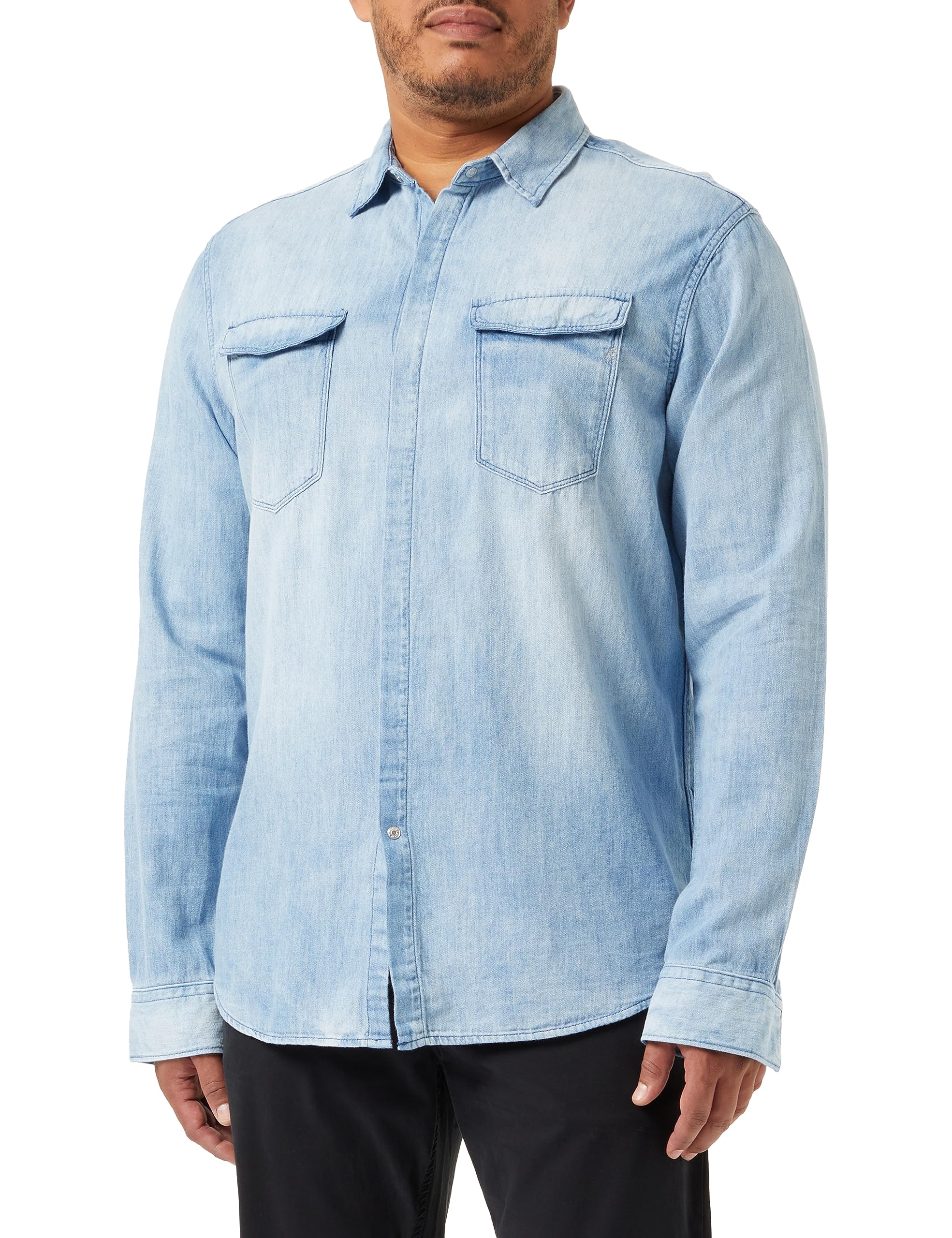 Replay Men's Shirt Long Sleeve, Blue (Medium Blue 009), M