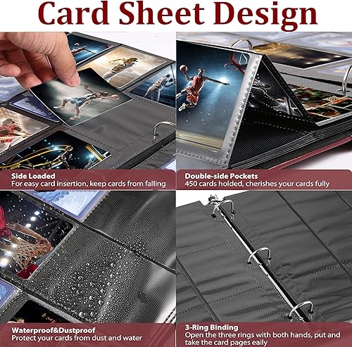 Miniatura 4 de WOT I - Carpeta de lujo para tarjetas coleccionables de 450 bolsillos para tarjetas coleccionables, carpeta de cuero recargable de 3 anillos con