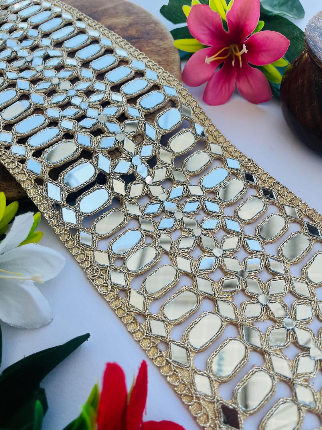 Broad Zari Mirror Lace Trim – 4.5 Inch Wide Bold Golden Decorative Border for Sarees, Lehengas, Dupattas, Home Decor, Crafts | Available in 1, 3, 6 Yard (6)