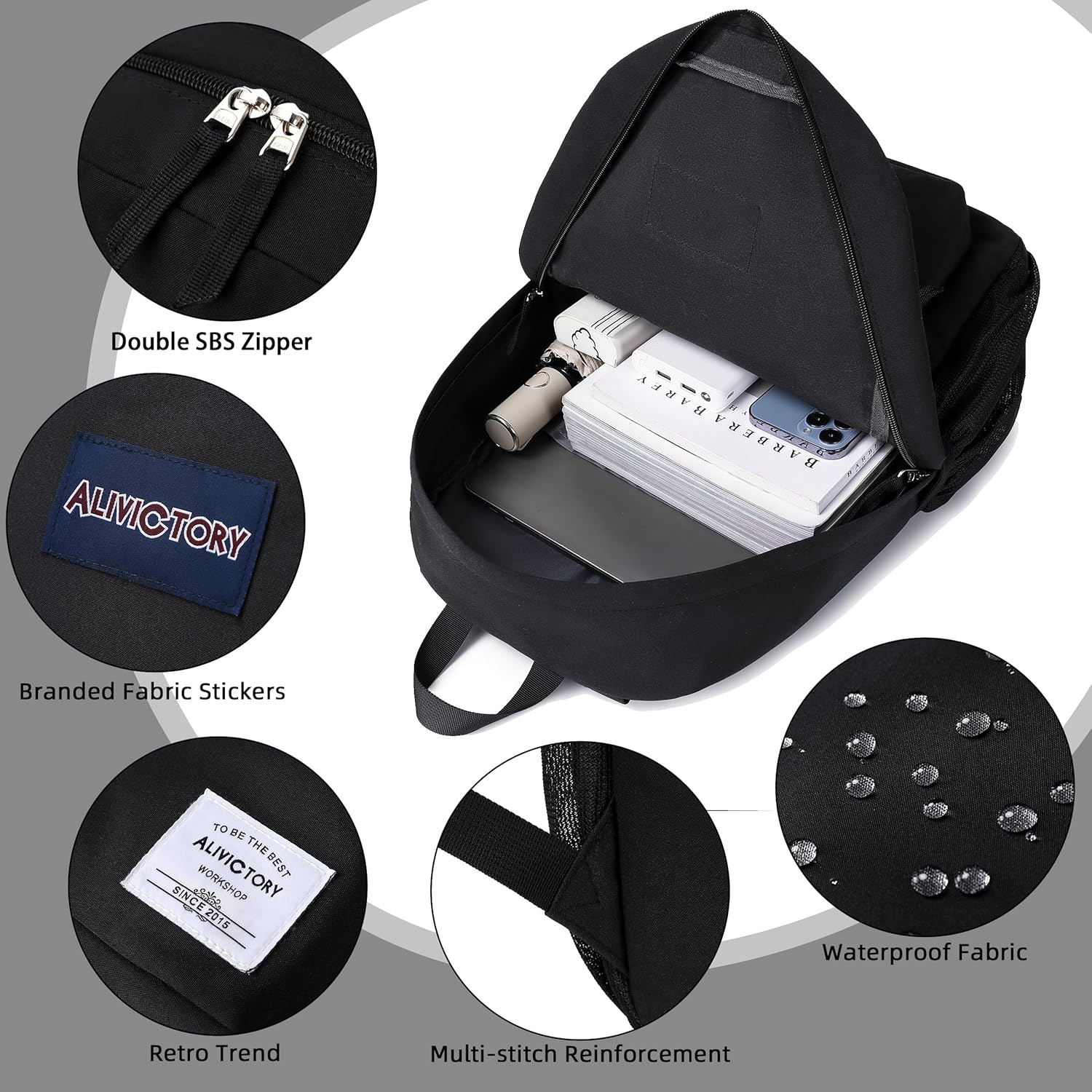 Backpack for Women Men 17 Inch Laptop Back Pack Large College Bookbag Kids Elementary Middle High School Bag for Girls Boys Teens Students Lightweight Travel Work Backpacks Casual Daypack Black - Image 3