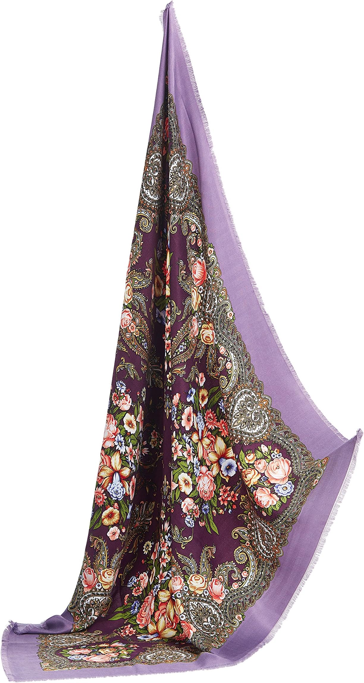 Ladies Floral Shawl Fringe Scarf Ukrainian Polish Russian Head Wrap 37" x 37"