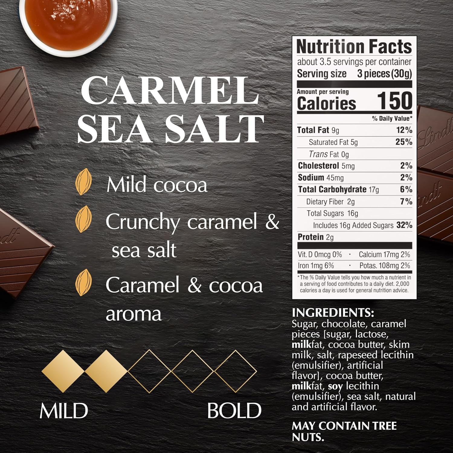 Lindt EXCELLENCE Caramel Sea Salt Dark Chocolate Bar, Dark Chocolate Candy with Pieces of Caramel and Sea Salt Crystals, 3.5 oz. (12 Pack)
