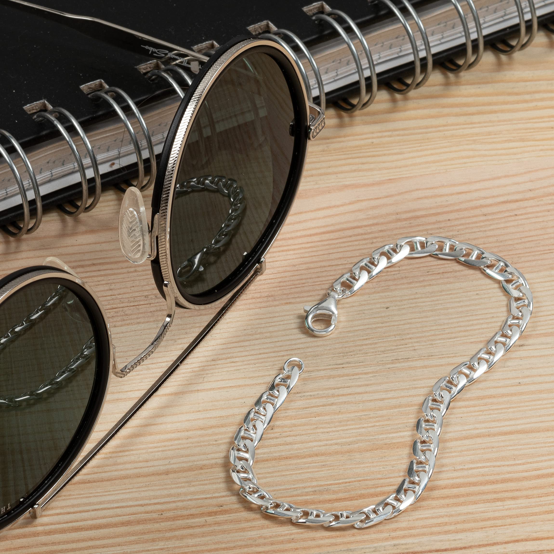 NKlaus pulsera de plata esterlina 925 20cm barra de la cadena del tanque presionado señoras pulsera de la cadena exquisita 12989 | Longitud: 20 cm; ancho: 4,8 mm; 18,5 cm; gruesa banda de plata pulseras de bisutería; cadena de eslabones de plata 925