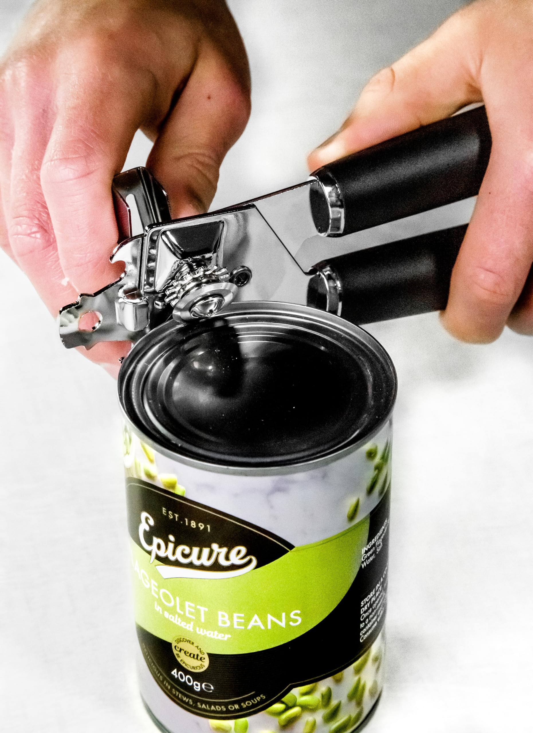 MasterClass Can Opener with Soft Grip Handles, Stainless Steel, 19 cm, Black