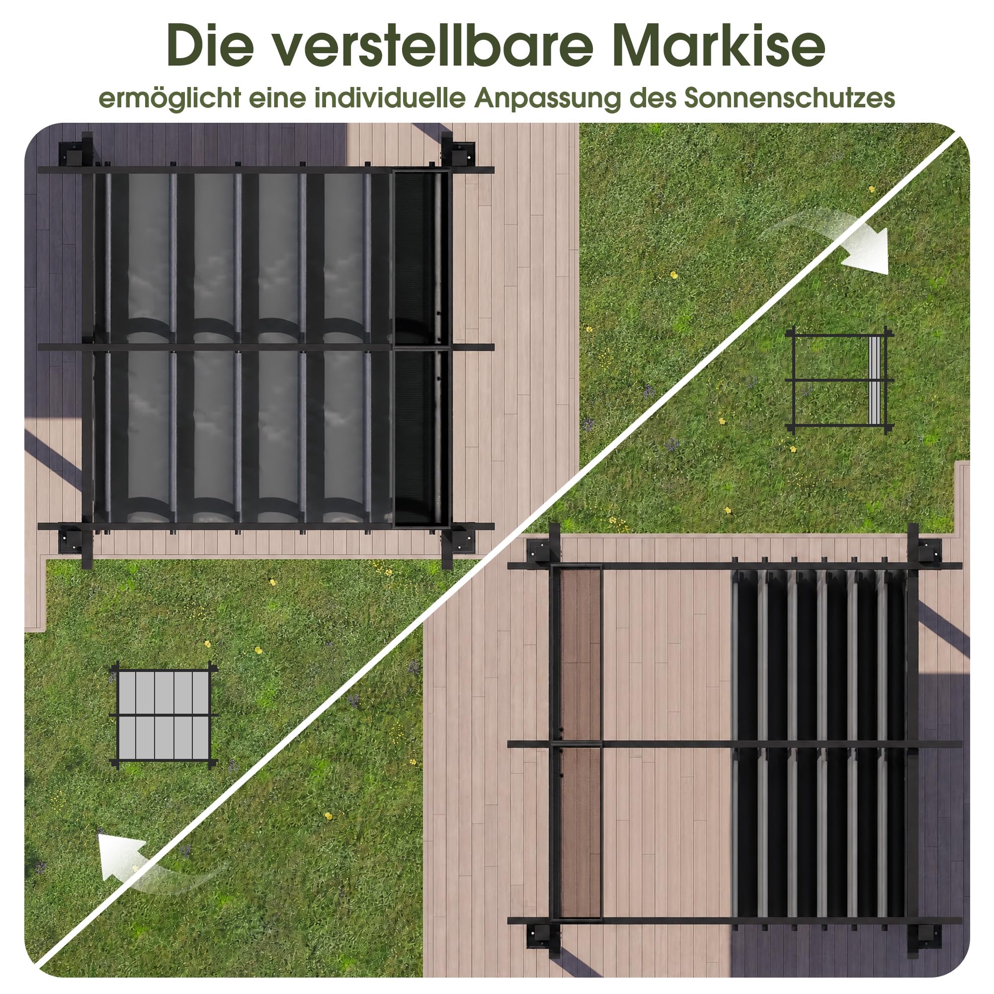 JUMMICO Aluminium Pergola Pavillon 3x3m wasserdicht stabil Winterfest, Gartenpavillon mit Schiebedach & Seitenwand, Sonnenschutz für Garten Terrasse & Balkon, schützt vor Sonne, Regen, langlebig, Grau