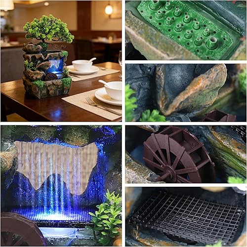 Miniatura 3 de 11.81 pulgadas Fuente de rocalla de mesa para interiores, cascada de bonsái, mini fuente de agua de rocalla con bomba automática y luz LED,