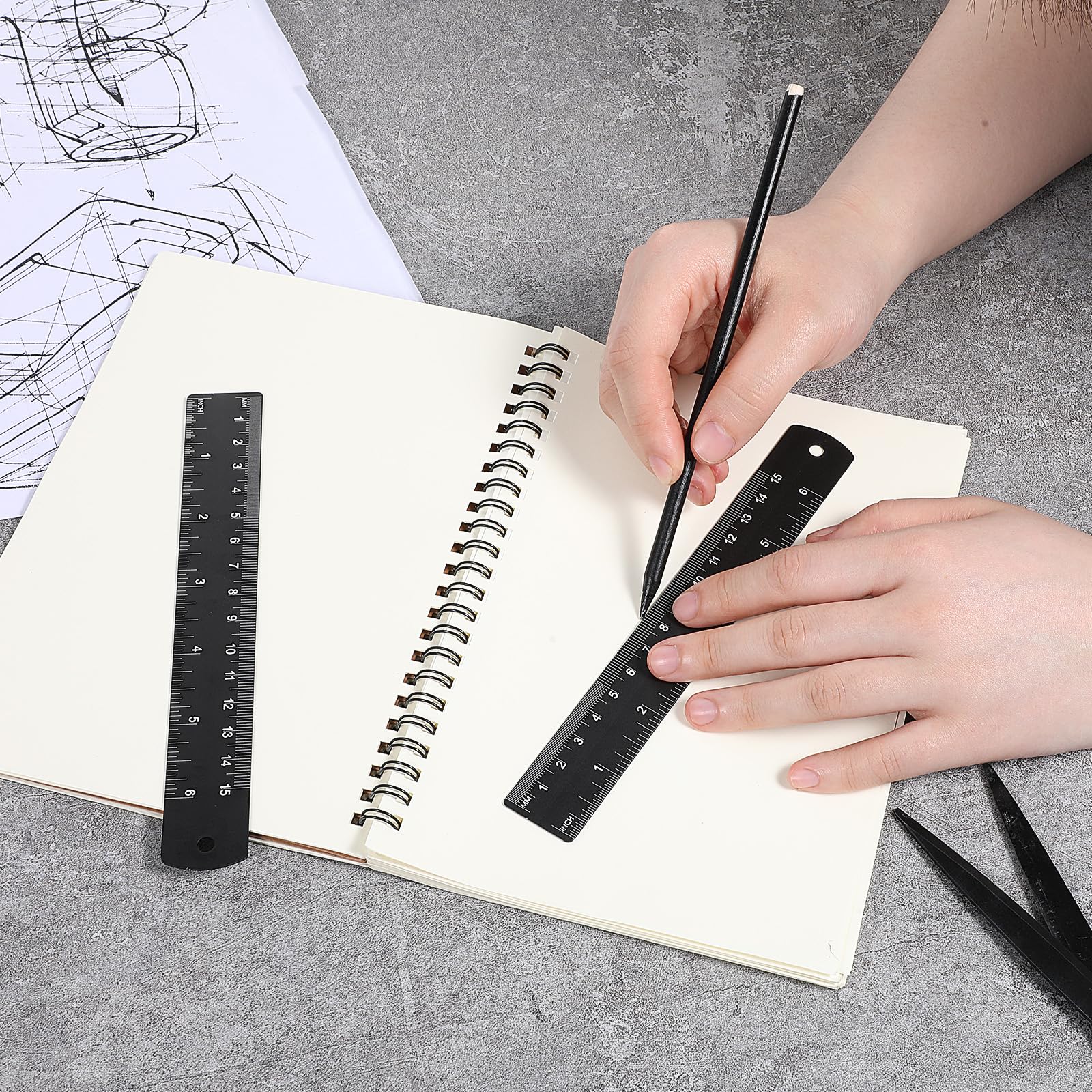 3 PCS Metal Ruler, Aluminum 6 Inch Metal Ruler, Black Straight Edge Rulers Drafting Scale Machinist Ruler, Aluminum Desk Rulers for Students, Machinist and Drafting - Image 6