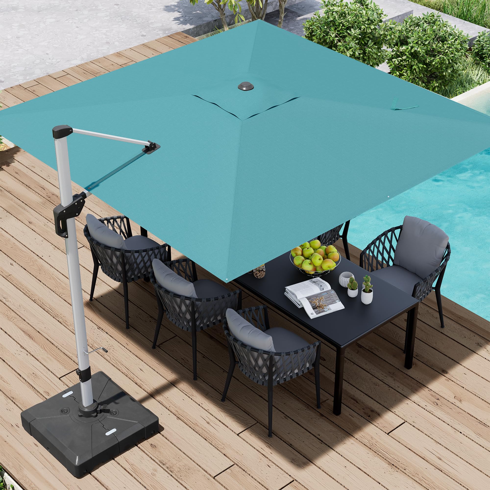paramondo Patio Umbrella, 10FT Outdoor Cantilever Umbrella with 360-degree Rotation for Garden, Deck, Backyard, Pool and Beach, Turquiose