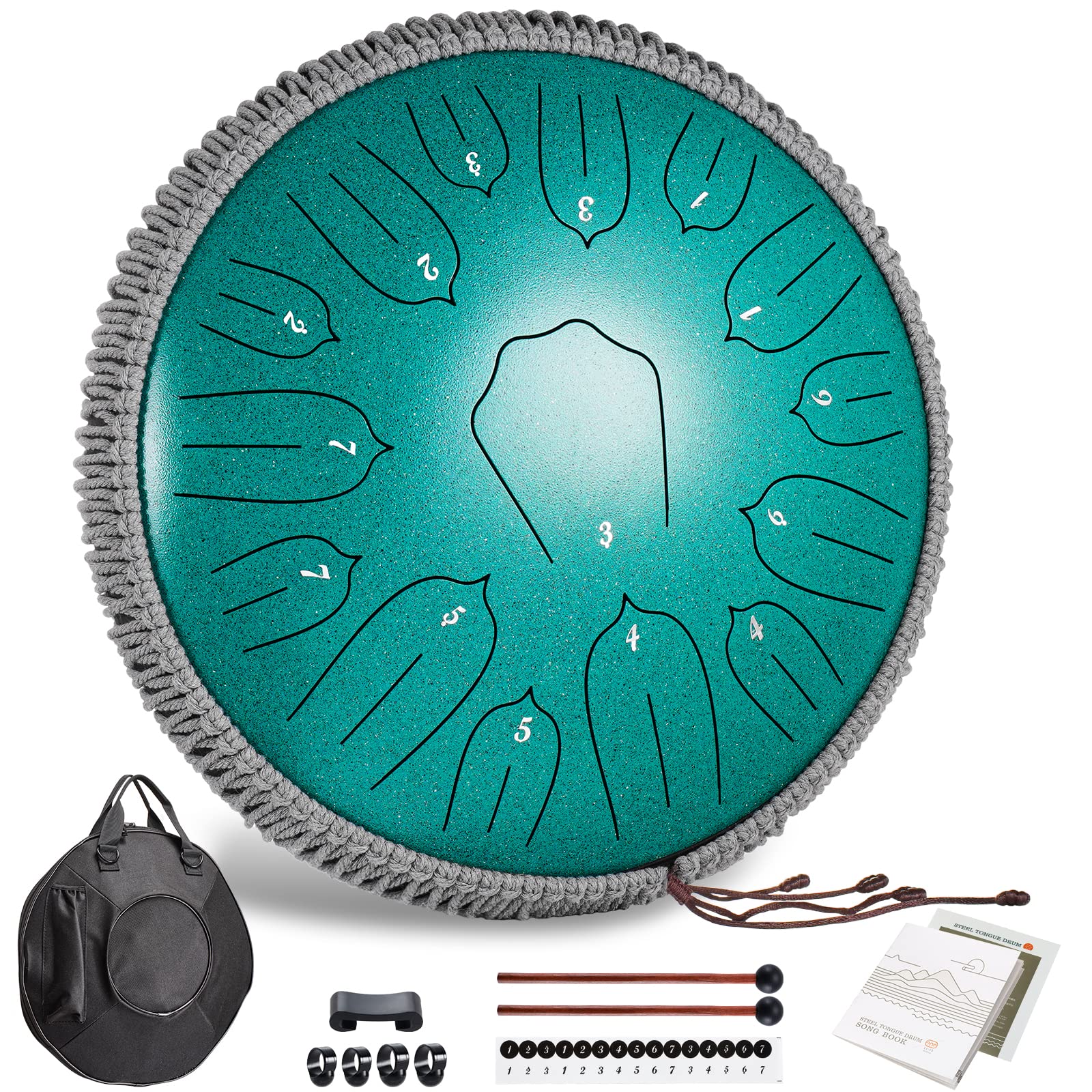 Lronbird Steel Tongue Drum,14 Inch 15 Note Handpan Drums, Concert Percussion Instrument with Travel Bag Music Book Mallets for Adults Kids Meditation Chakra Healing, Unique Gifts, C Major (Malachite)
