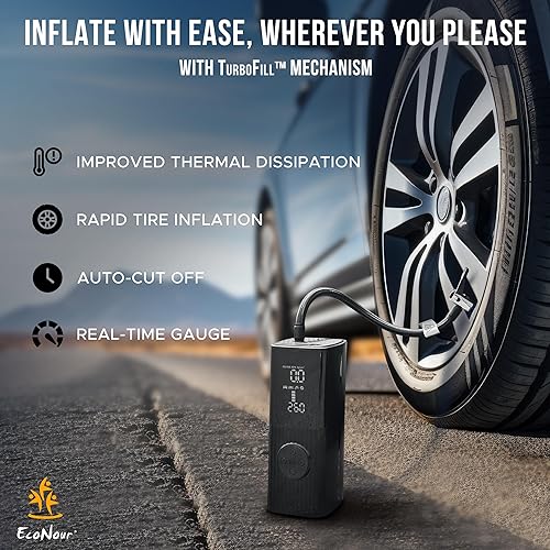 Miniatura 2 de EcoNour Inflador de neumáticos, compresor de aire portátil de 150 PSI, mini bomba de aire para neumáticos de automóvil, bomba eléctrica inalámbrica
