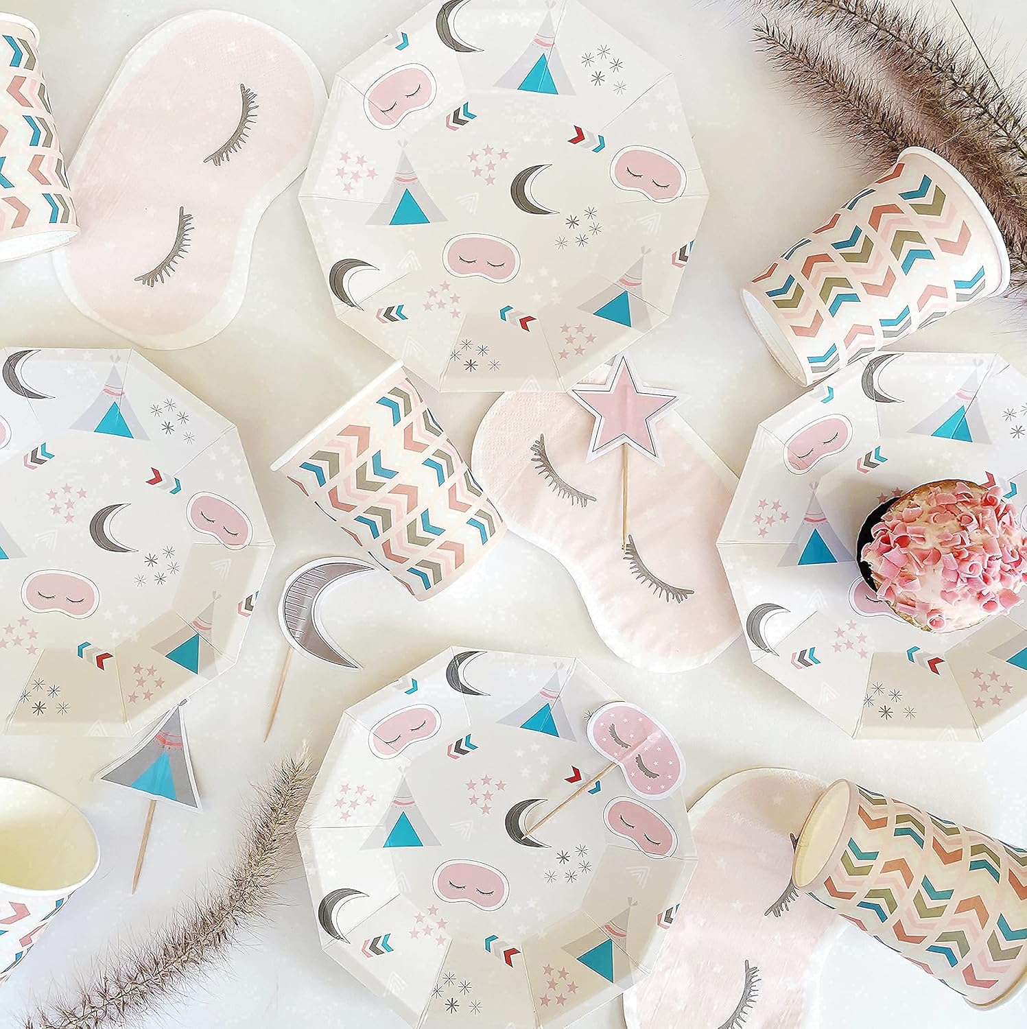 Teepee Glamper Sleepover Themed Birthday Party Supplies Plates Cups Napkins Favor Goodie Bags Bundle